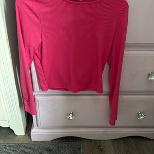 Women's Pink Ribbed Long Sleeve Top